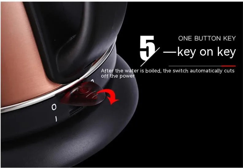 Gold stainless steel kettle with touch controls and 1L capacity marking