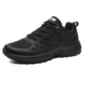 Men's black mesh running shoes with round toe and lace-up closure
