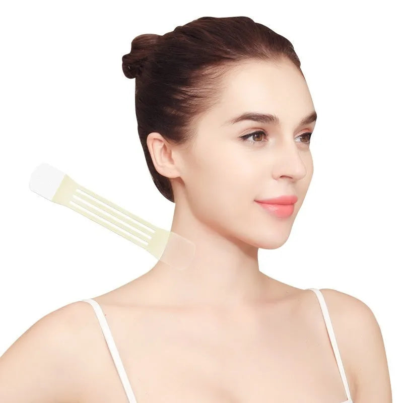 V27 neck pattern sling firming tape set with skin-coloured adhesive and 20 replacement patches