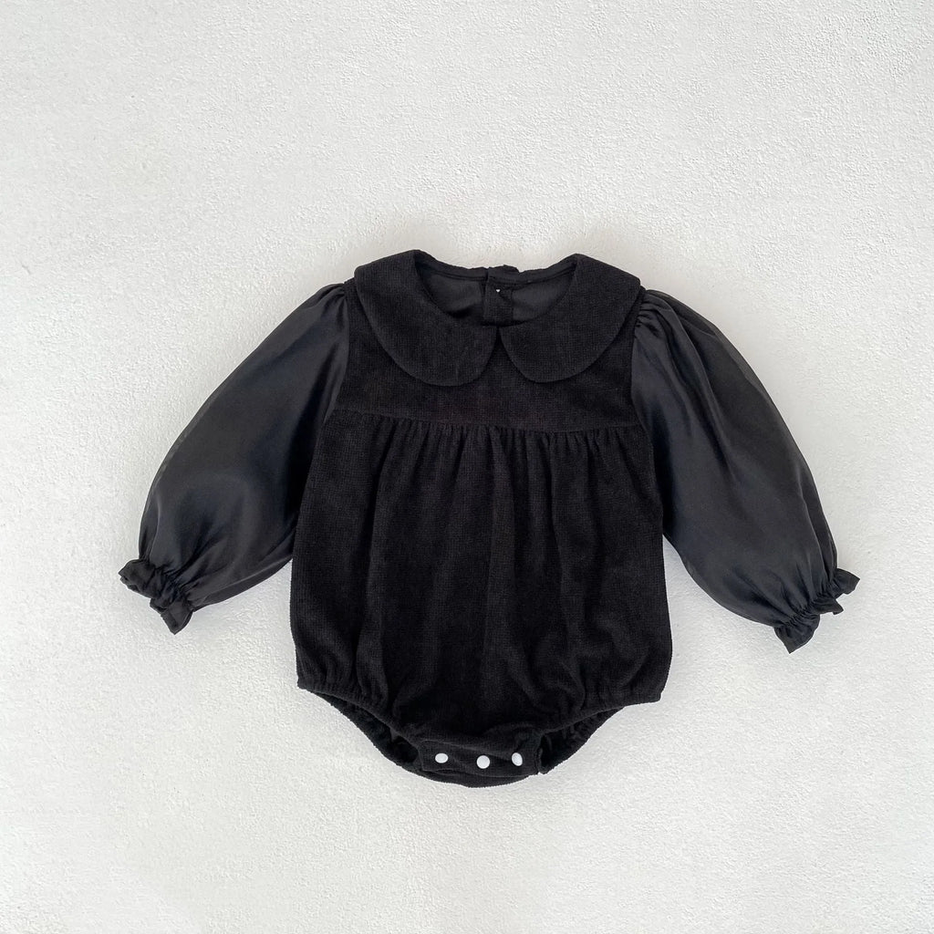 Baby girl corduroy romper with doll collar long sleeves apricot colour bottom-covering fit