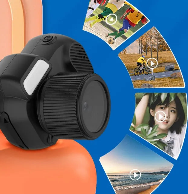 Black Y3000 HD sports camera with small display screen, shown with a memory card.
