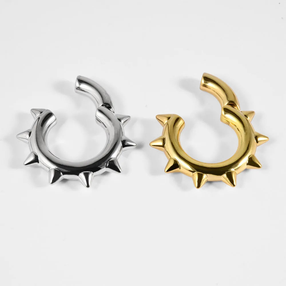 Copper geometric ear extender for stretched ears with magnetic cone closure, shown in multiple style variations.