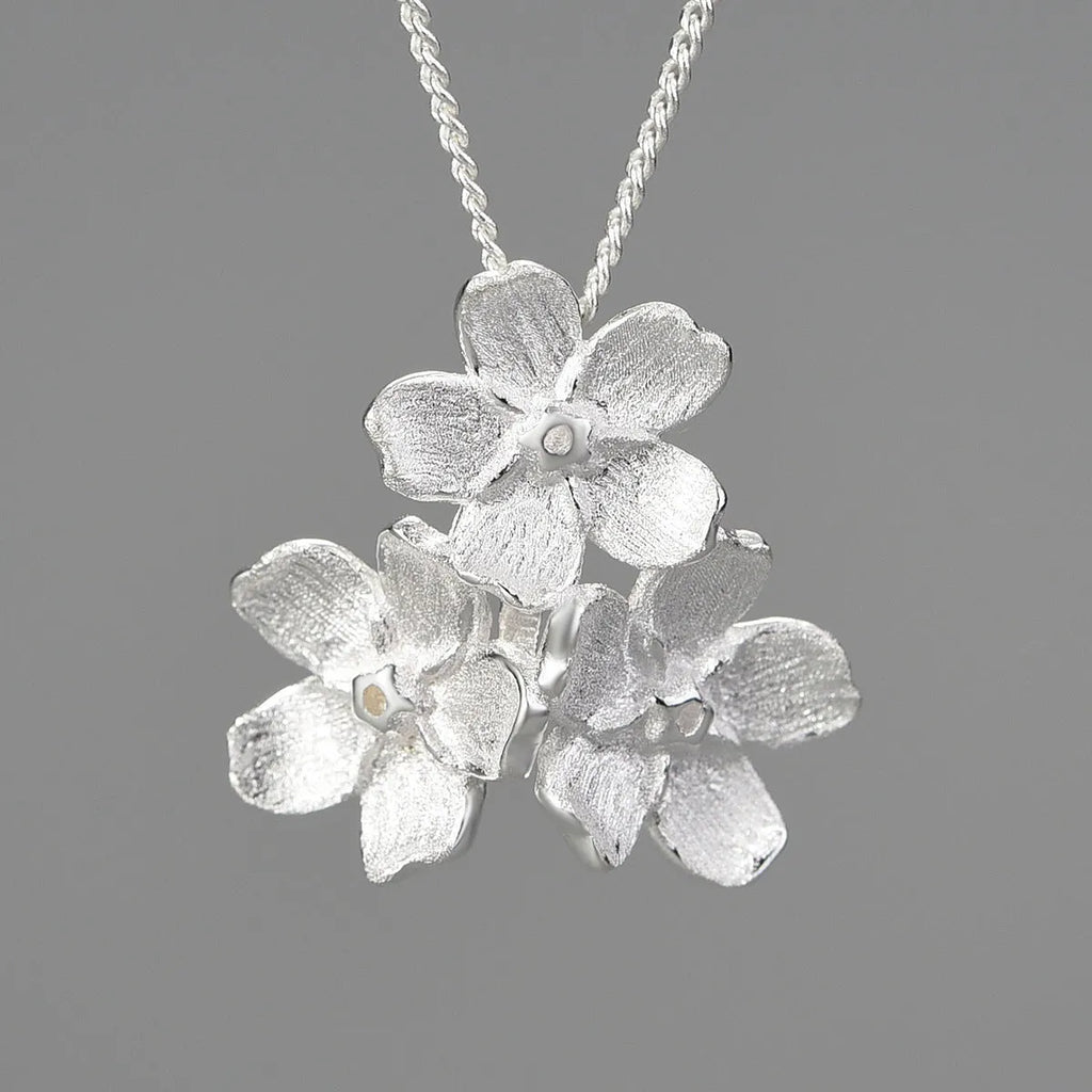 Myosotis sylvatica sterling silver pendant charm with open mouth flower design in gold or silver electroplated finish