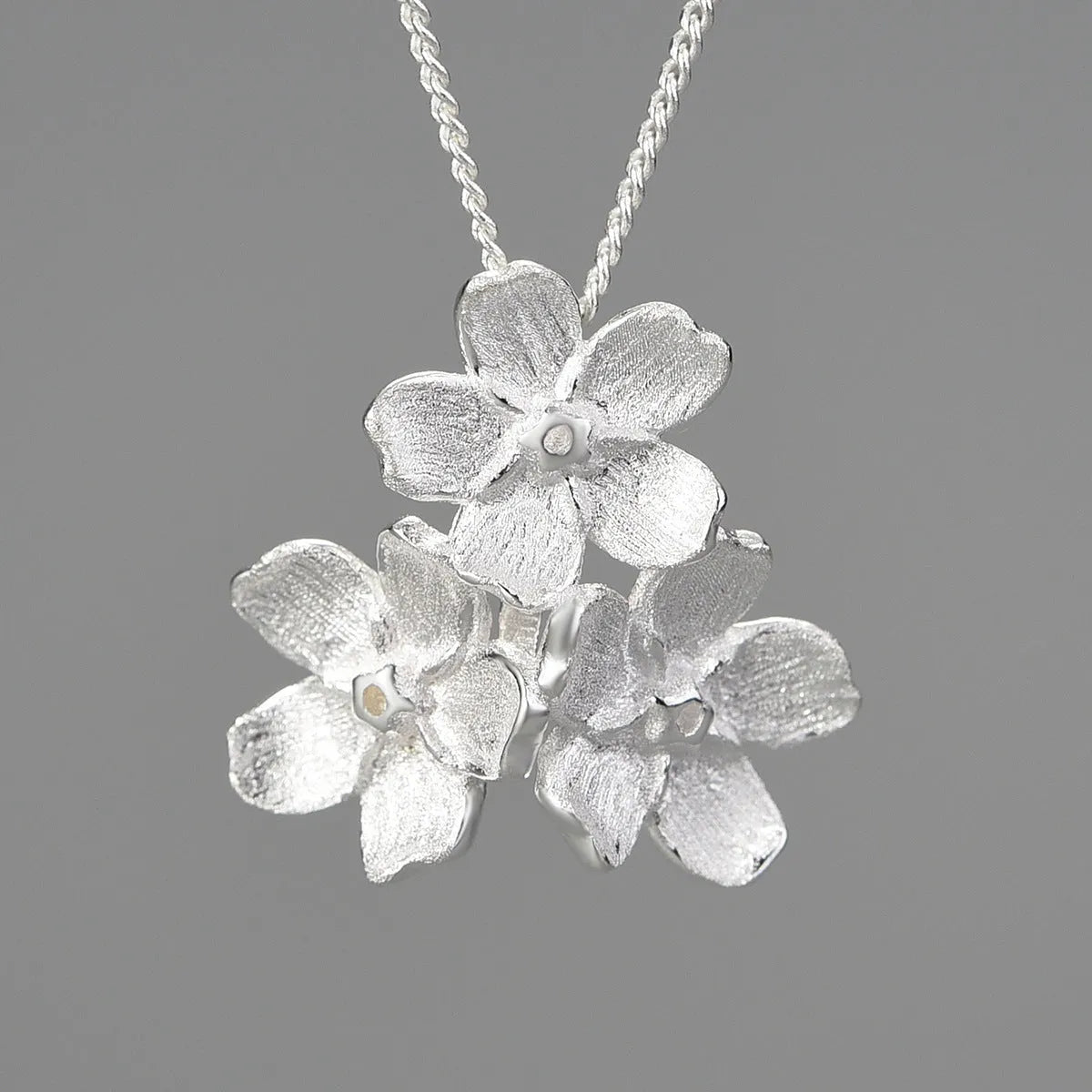 Myosotis sylvatica sterling silver pendant charm with open mouth flower design in gold or silver electroplated finish