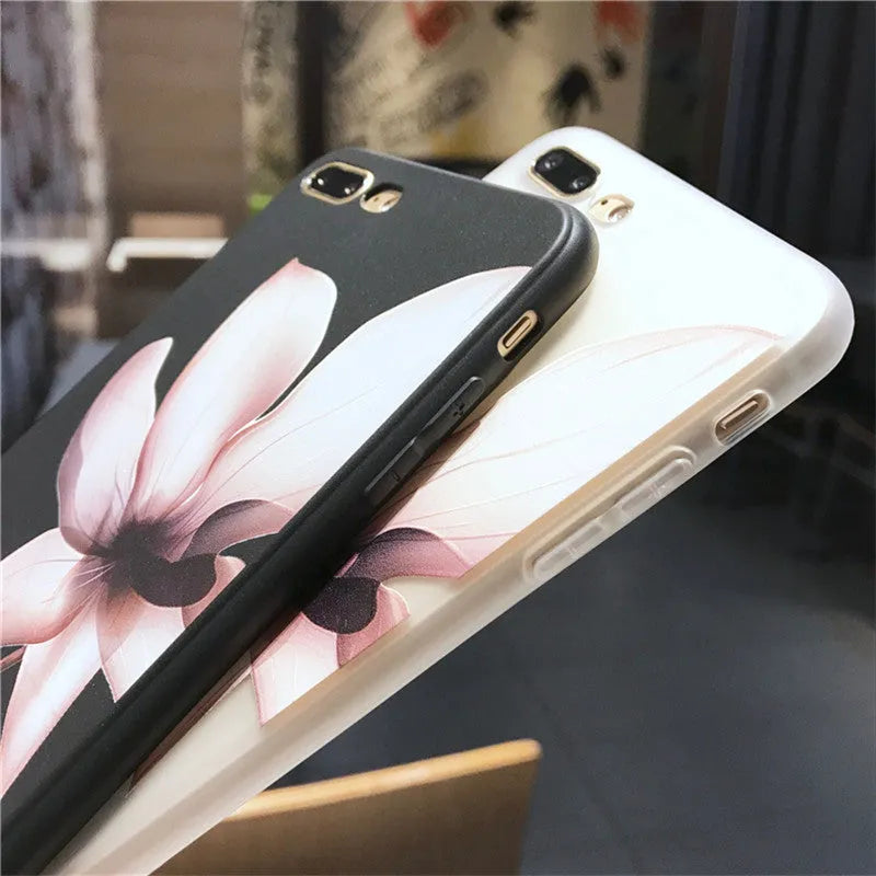Embossed floral TPU phone case for iPhone in black and white colour options