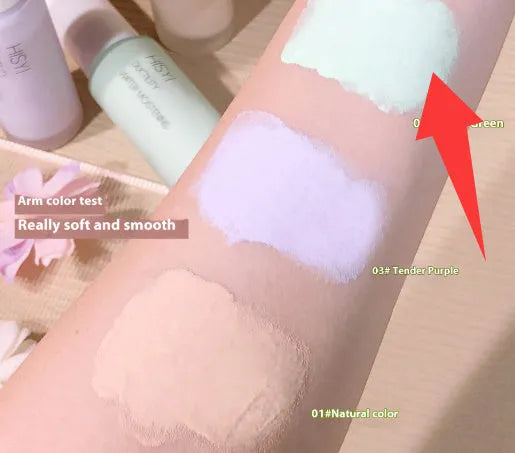 Clear silky makeup primer bottle for brightening, showing shade options 01, 02, and 03.