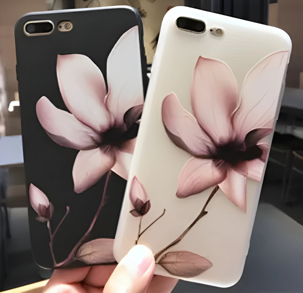Embossed floral TPU phone case for iPhone in black and white colour options