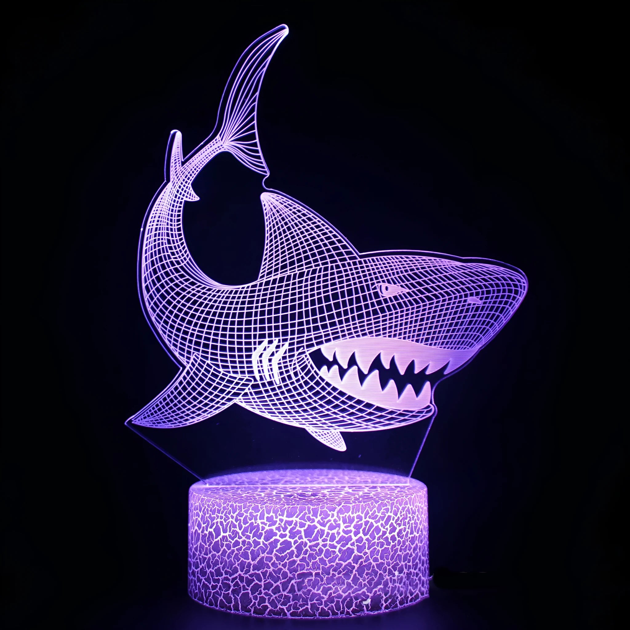 Shark Series 3D acrylic LED table lamp with square ABS base and remote control.
