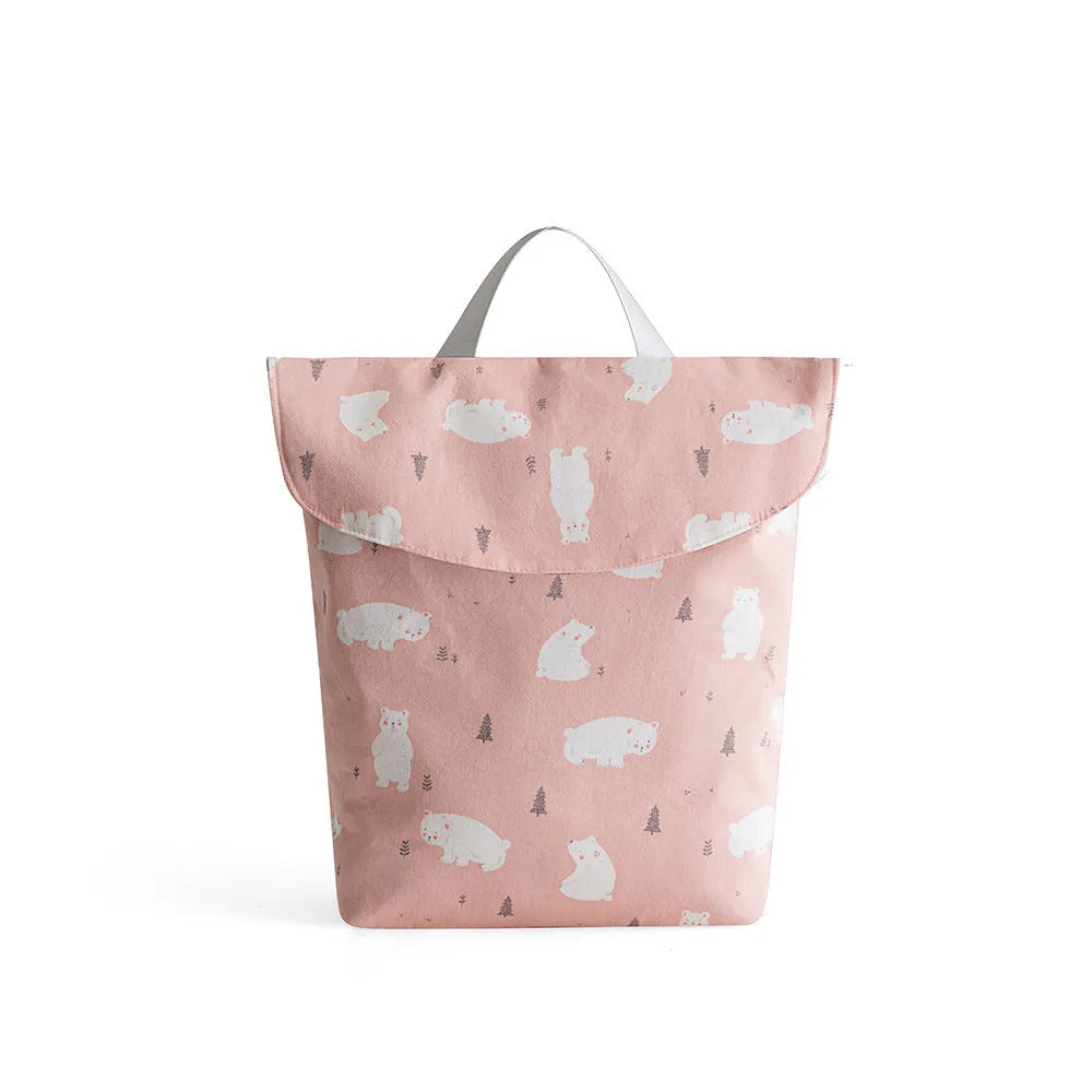 Baby diaper storage bag in polyester large capacity grey little fox design size L 28.5x27.5cm