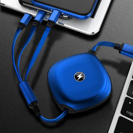 3 in 1 telescopic charging cable extended with titanium alloy connectors and TPE cable