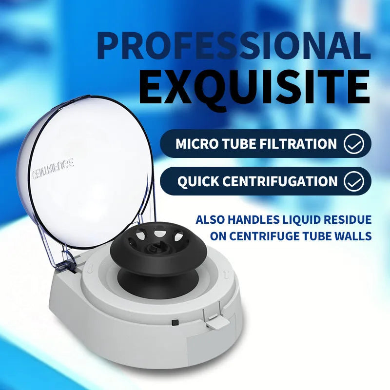 Mini laboratory centrifuge with compact benchtop design and 7000 RPM capacity