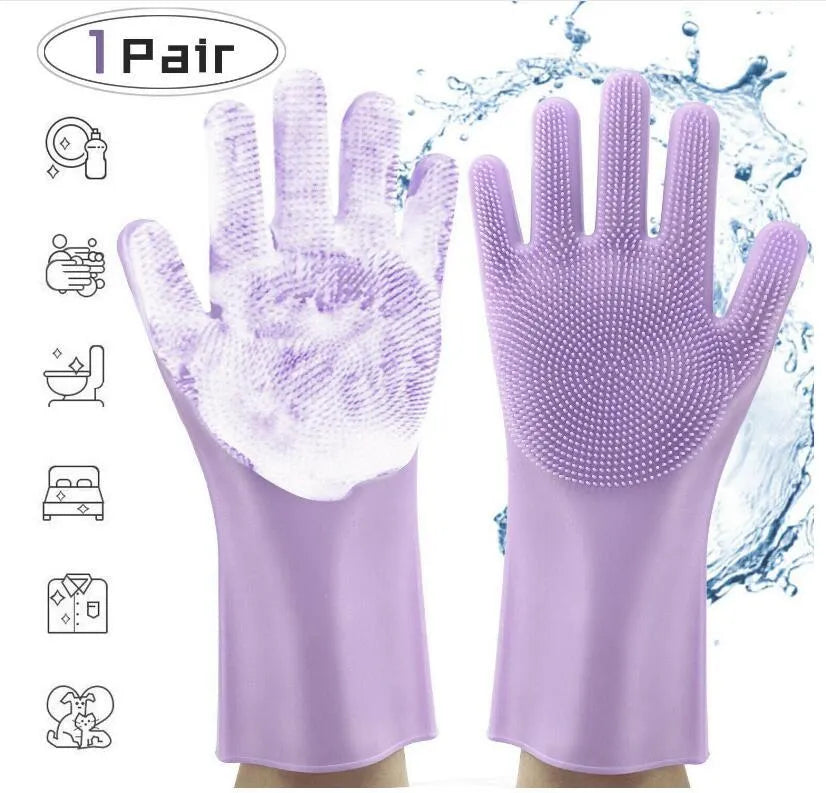Silicone heat-resistant cleaning gloves with sponge texture for scrubbing dishes