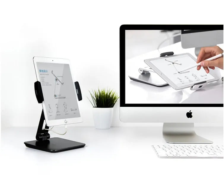 Folding desktop phone tablet holder with 360° rotation in silver colour