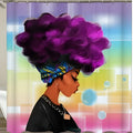 African American 3D retro style print waterproof polyester shower curtain with blue hair afro girl design
