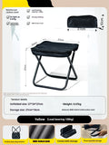 Foldable outdoor camp stool in Oxford cloth, shown in a khaki colour, compactly folded with carry handle.