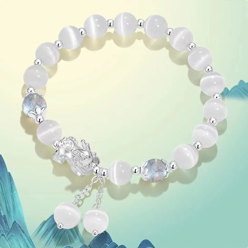 Natural black agate and grey opal couple bracelet with 10mm wave design and money painting elements