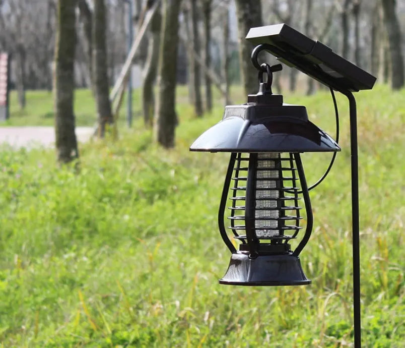 Black solar-powered mosquito lamp with solar panel and 24 LED lights for outdoor garden insect control