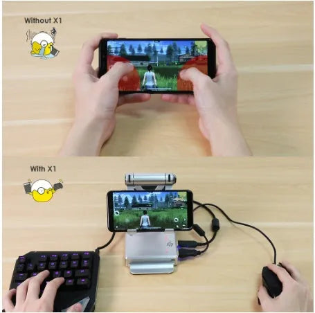 GameSir-X1 Bluetooth mobile game controller in gold or silvery colour converting keyboard and mouse for FPS shooting games