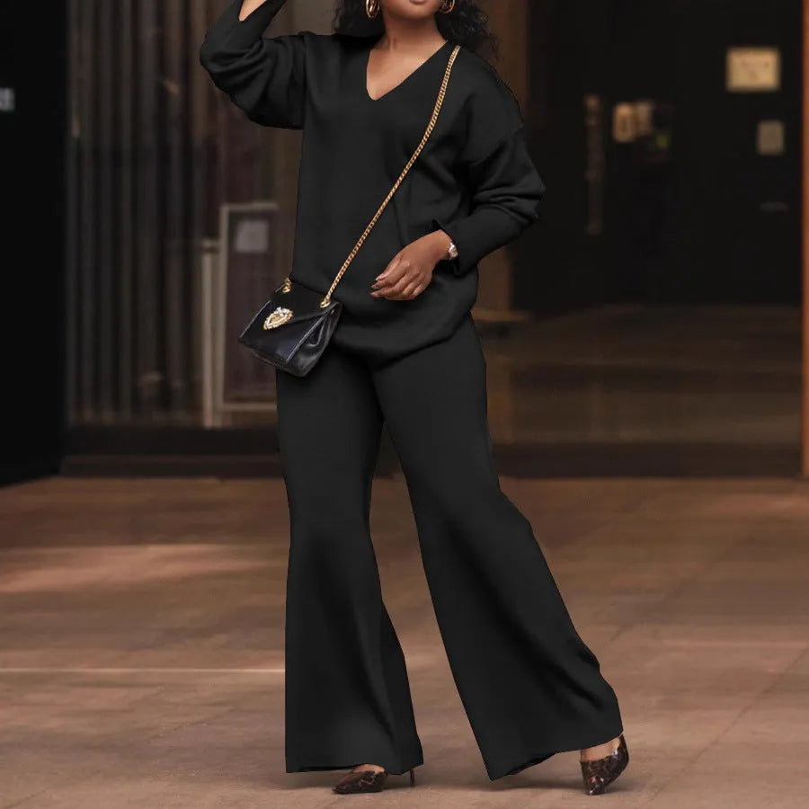 Women's brown suede velvet two-piece suit with long sleeves and trousers in Japanese Korean style