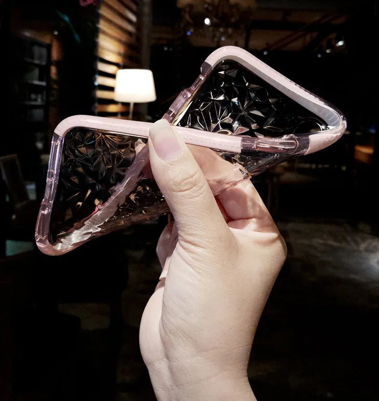 Simple striped TPU back cover case for iPhone in pink, white, and black border colour options.