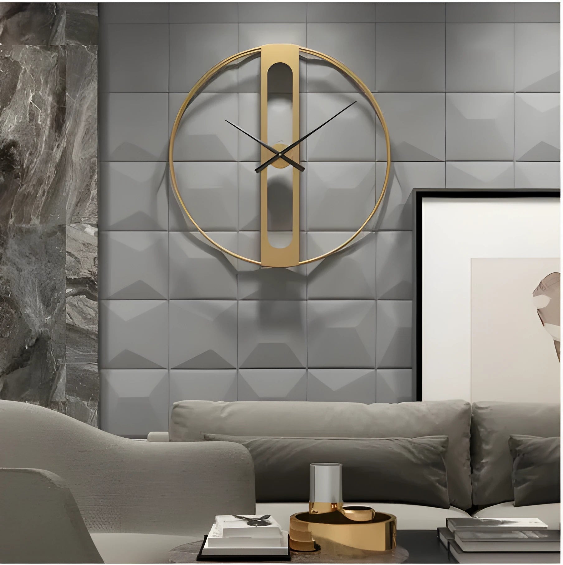 Round metal wall clock with 50 cm diameter in black or gold finish