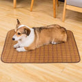Brown rattan fibre dog cooling mat for summer, shown in a large size.