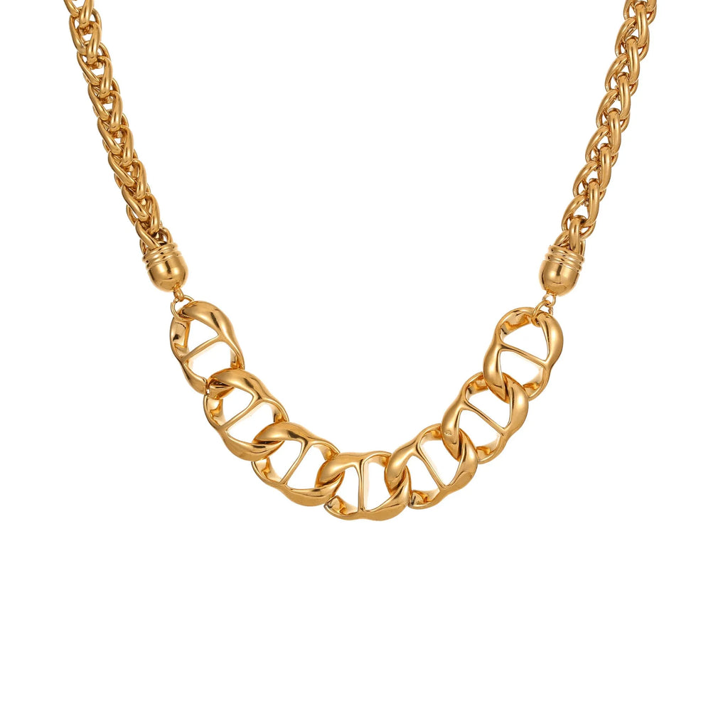 Stainless steel necklace with geometric pendant and gold plating in fashion OL style