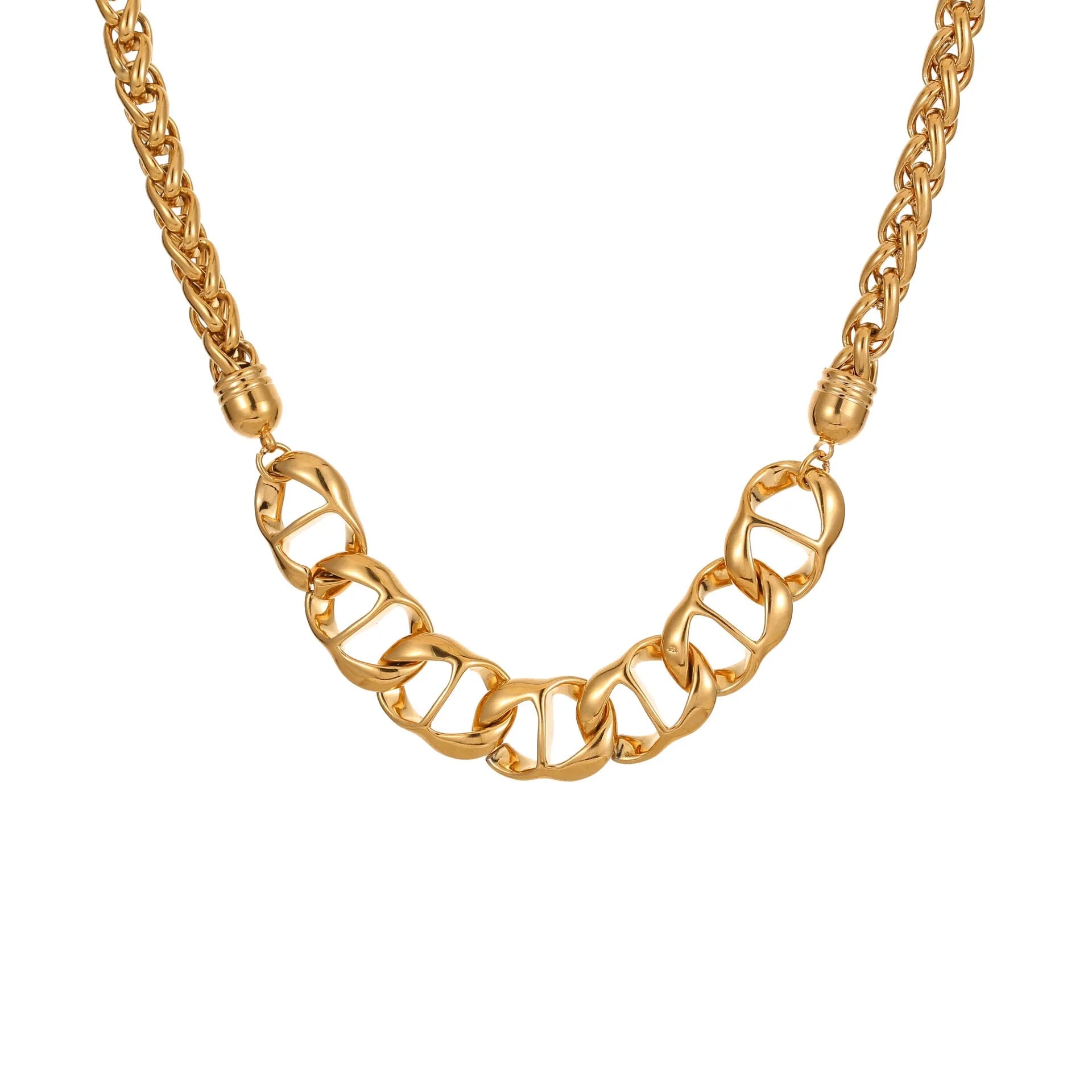 Stainless steel necklace with geometric pendant and gold plating in fashion OL style