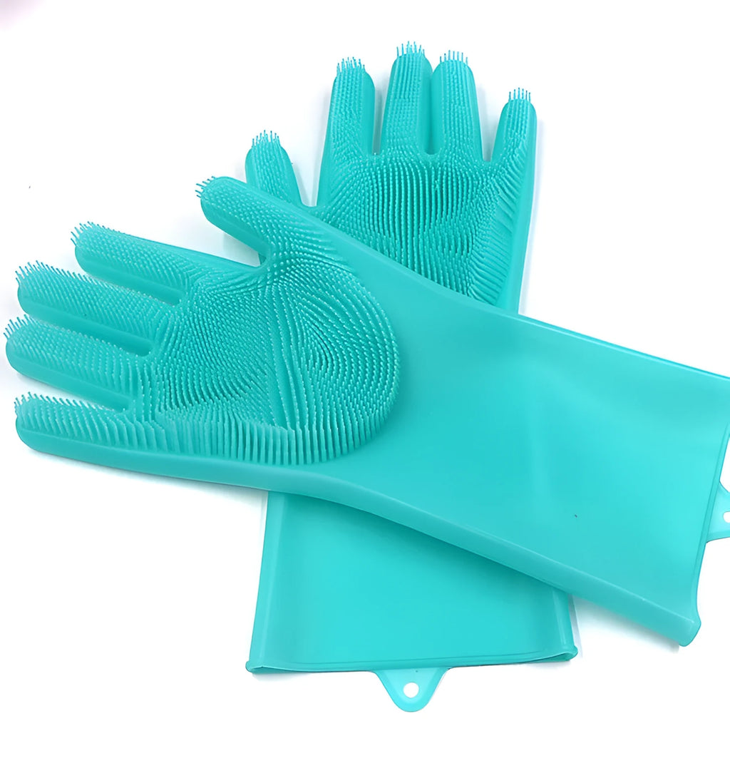 Silicone heat-resistant cleaning gloves with sponge texture for scrubbing dishes