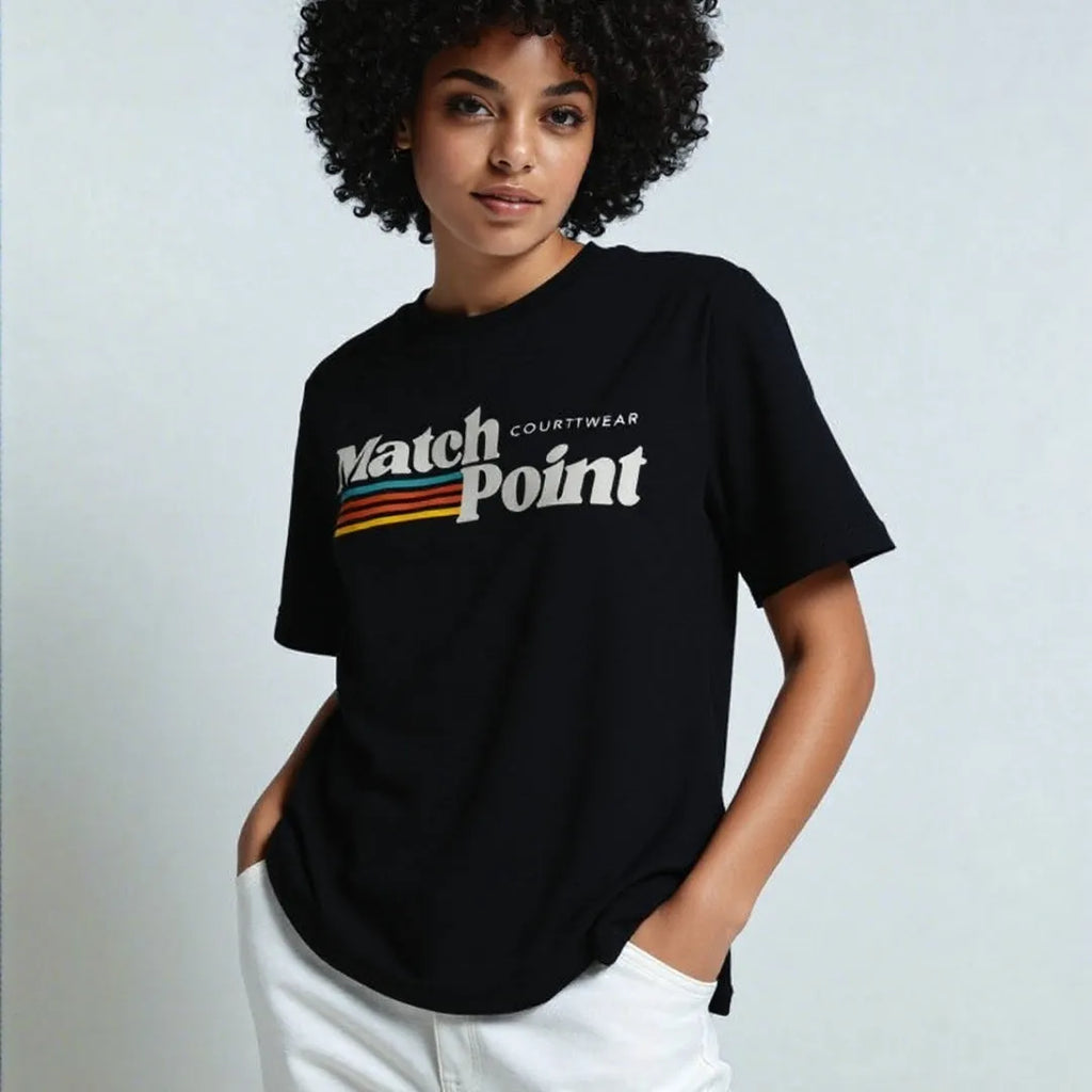 Men's black casual T-shirt with 3D digital printed text pattern, short sleeves and round neck