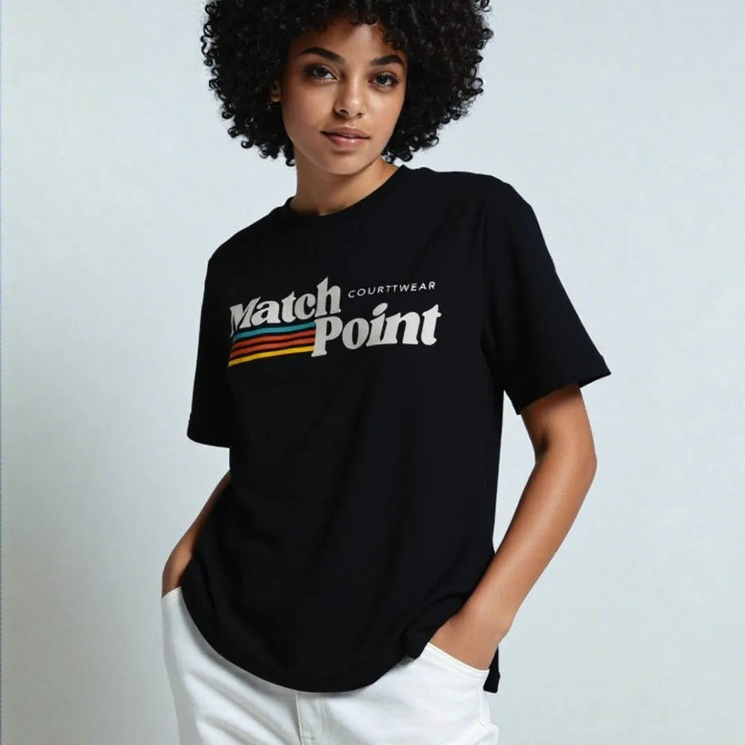 Men's black casual T-shirt with 3D digital printed text pattern, short sleeves and round neck