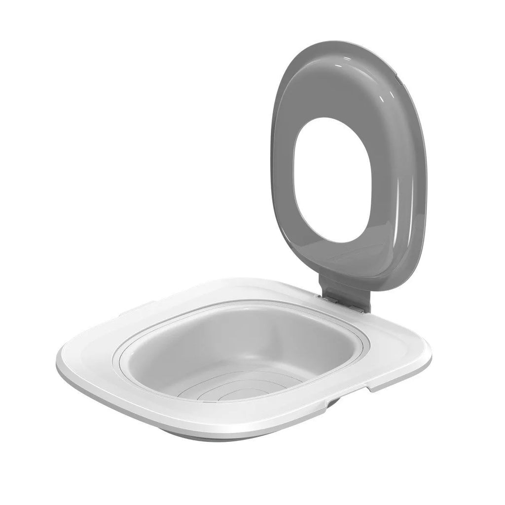 Fifth generation cat toilet trainer with integrated mat in grey, green, and blue colour options