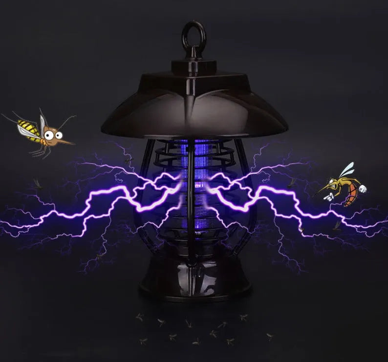 Black solar-powered mosquito lamp with solar panel and 24 LED lights for outdoor garden insect control