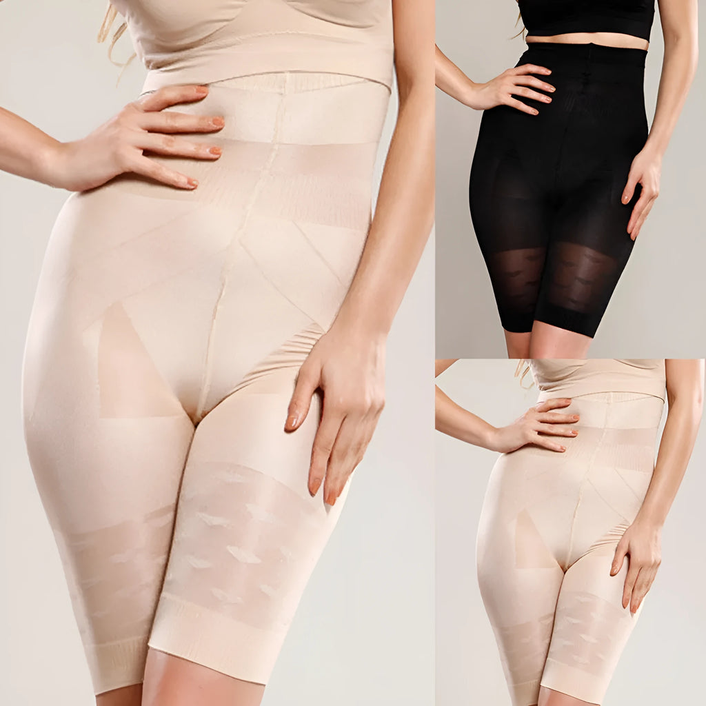 Women's seamless high waist shapewear shorts in black colour for tummy control