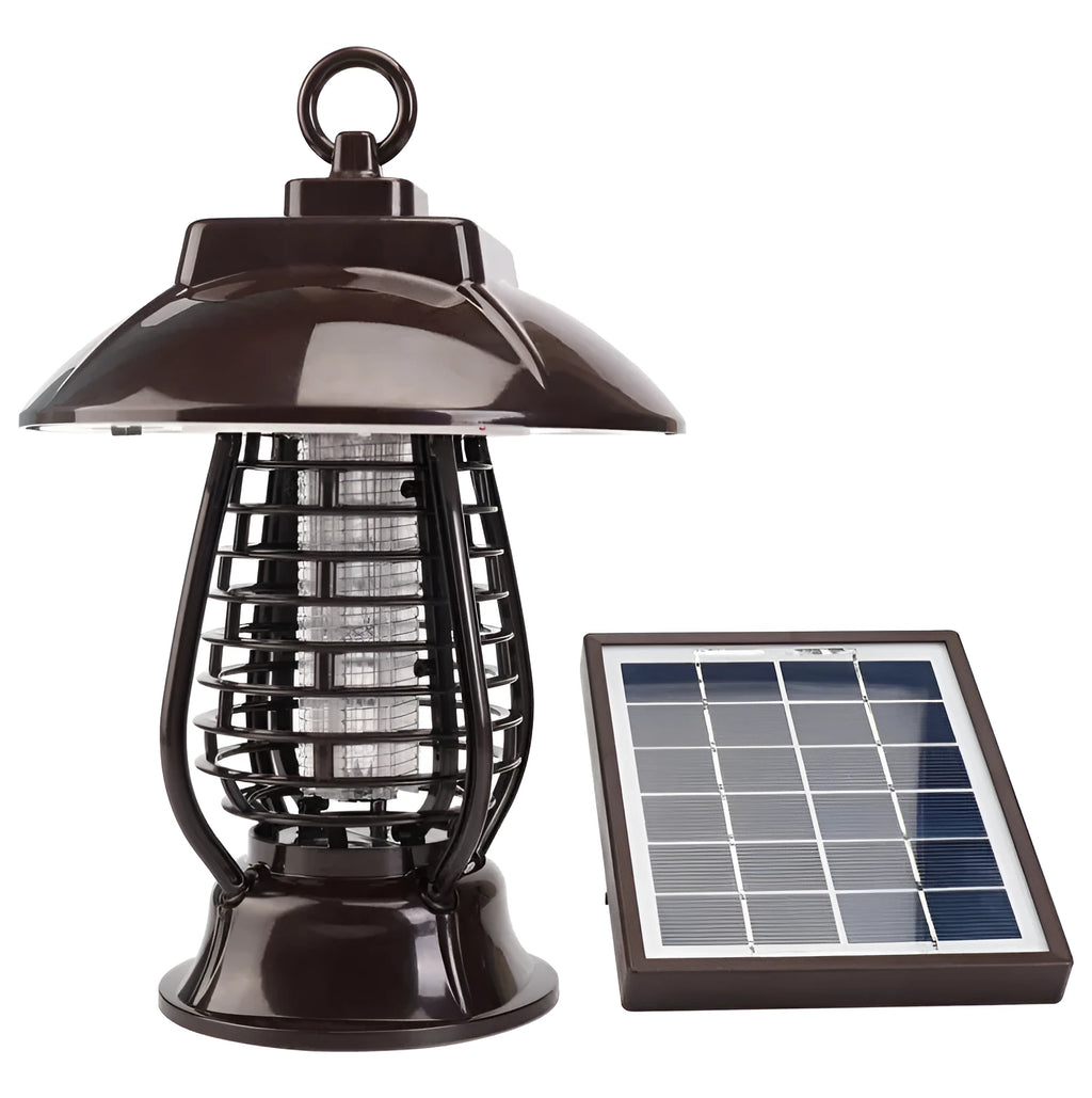 Black solar-powered mosquito lamp with solar panel and 24 LED lights for outdoor garden insect control