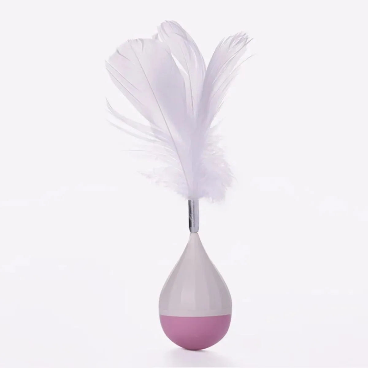 Green feather tumbler cat toy with attached tease stick and aluminium alloy components