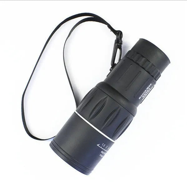 Black 16x52 high-power monocular with eyepiece focus and 52mm objective lens.