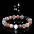 Natural moonstone bracelet with colourful light variation showing 8mm beads in single circle configuration