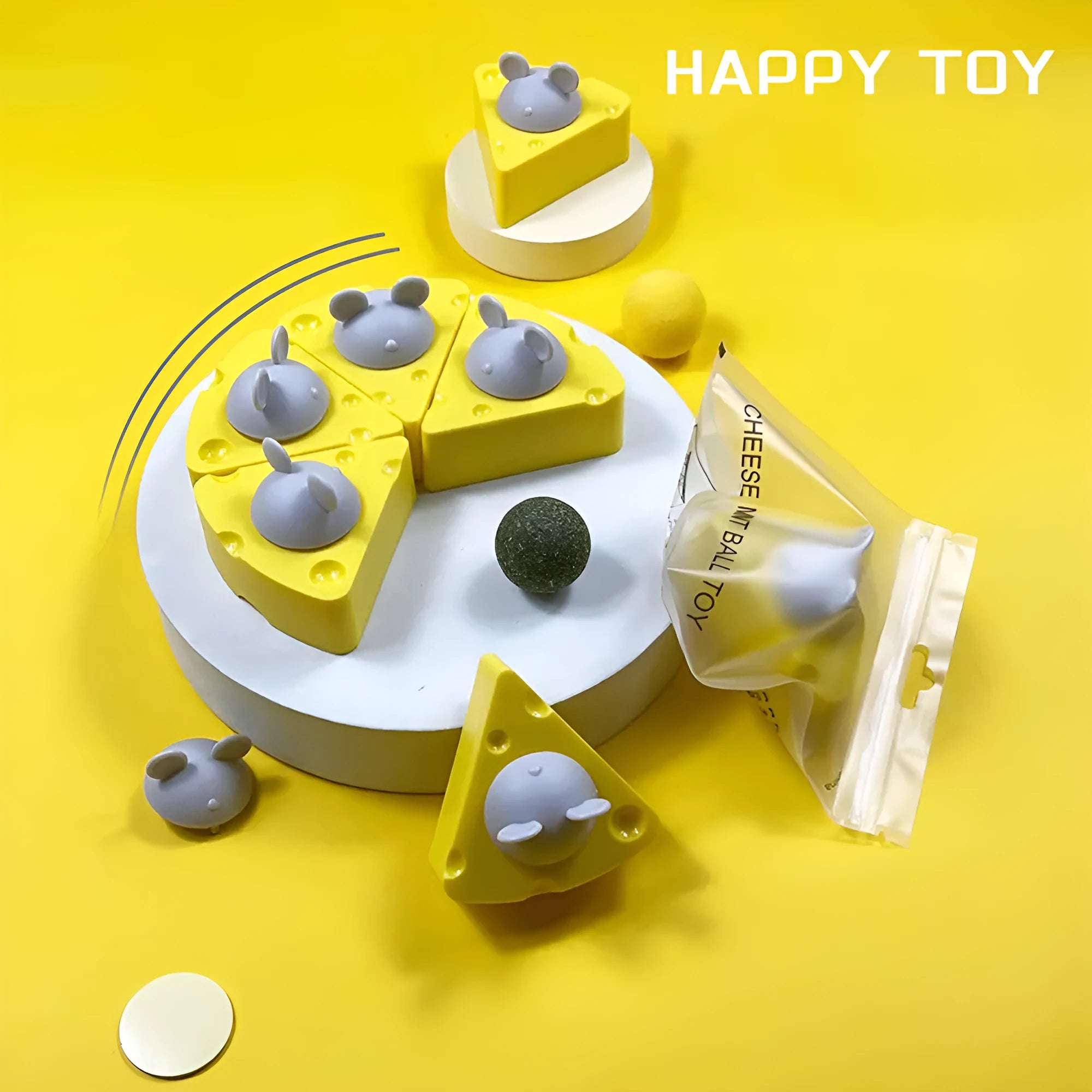 Yellow catnip toy balls with natural silvervine and cheese flavour for cat teeth cleaning