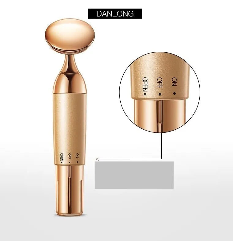Gold ABS electric facial massager 142x36mm high-frequency micro-vibration home beauty tool