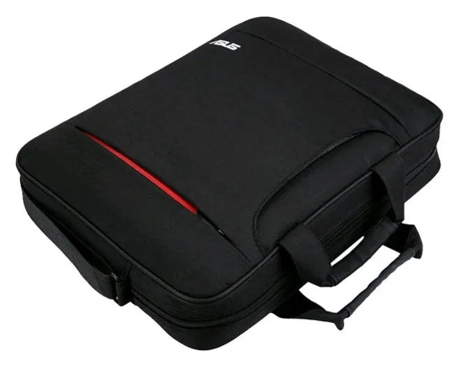 Black polyester diagonal shoulder laptop bag for 15 to 15.6 inch ASUS laptops with multiple internal pockets