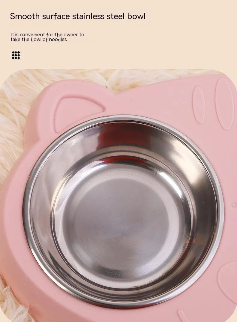 Blue stainless steel cat face bowl for feeding and watering cats, 13 cm diameter