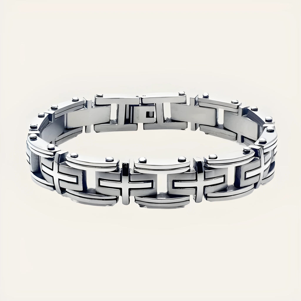 Classic segment men's titanium steel bracelet polished steel colour geometric shape