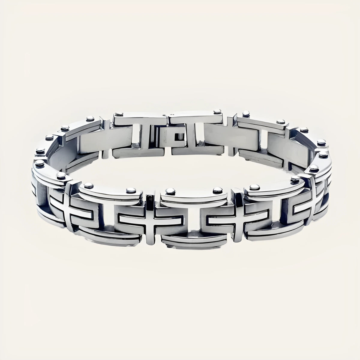 Classic segment men's titanium steel bracelet polished steel colour geometric shape