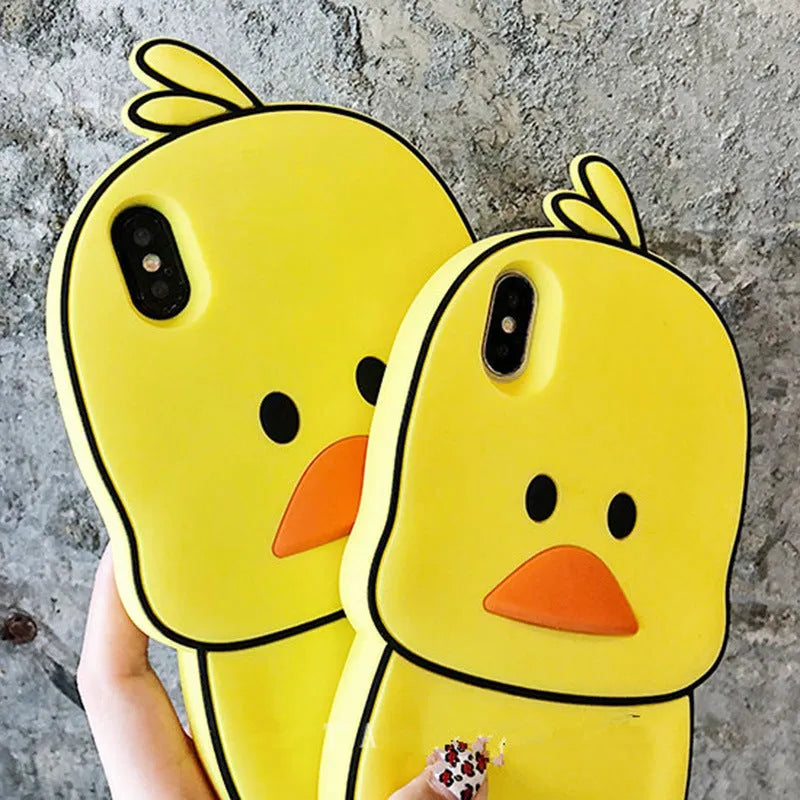 Green silicone iPhone case with a cartoon animal design on the back.