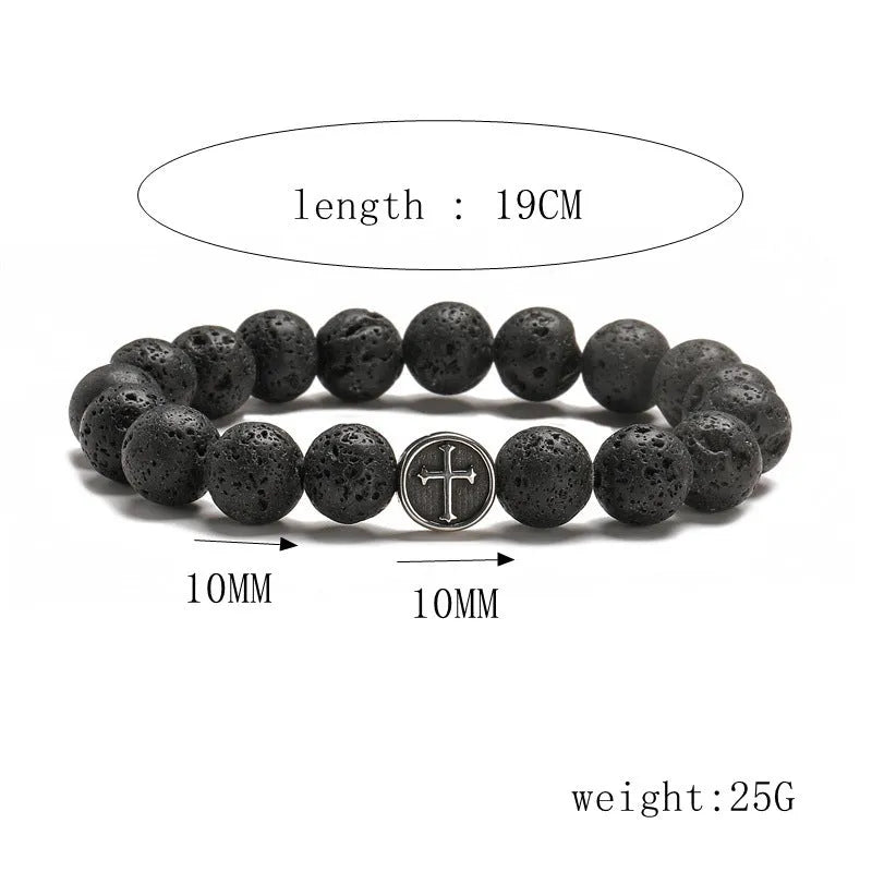 Geometric stainless steel bracelet with 10mm polished volcano agate stones