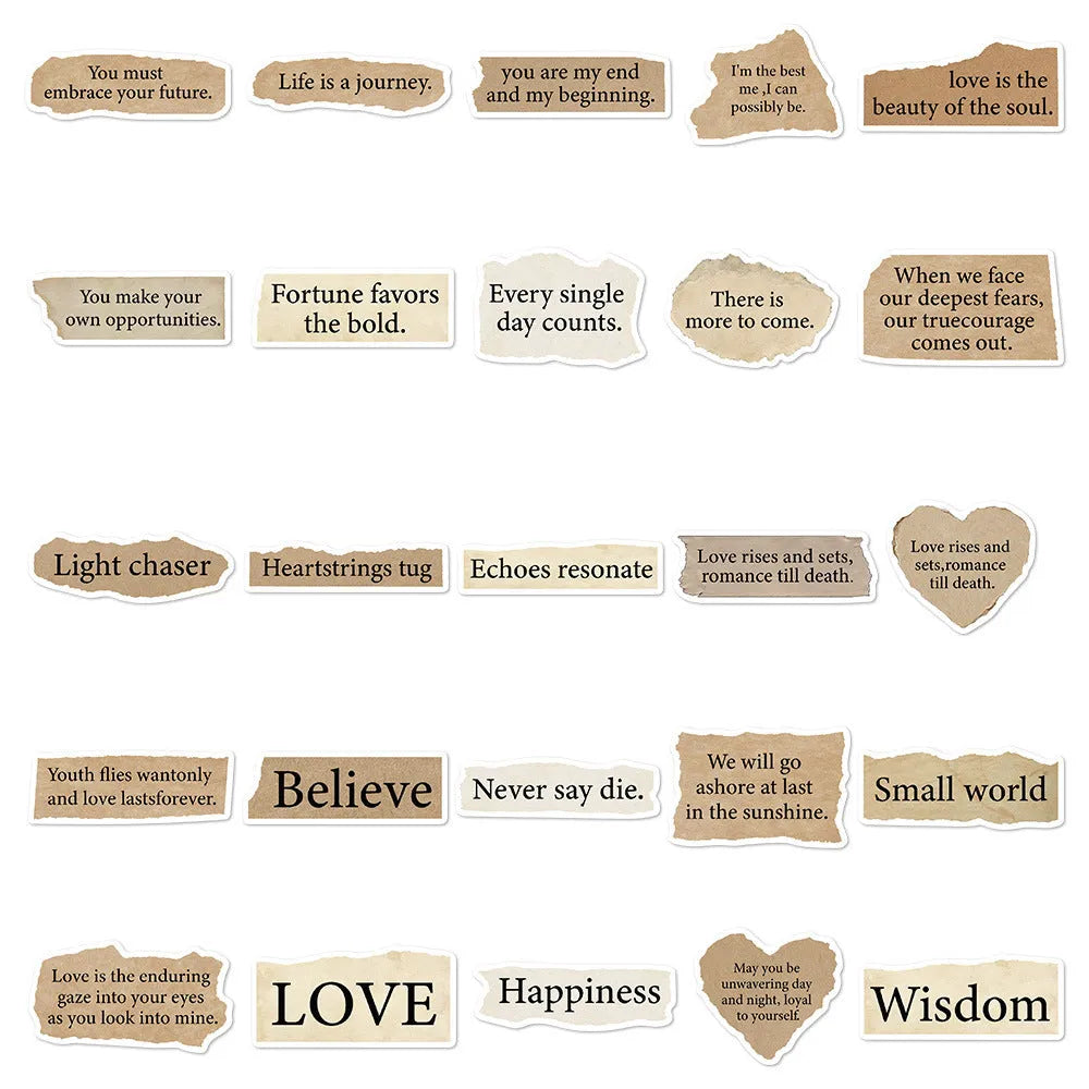 Torn English decorative PVC stickers with waterproof printing for laptops and notebooks