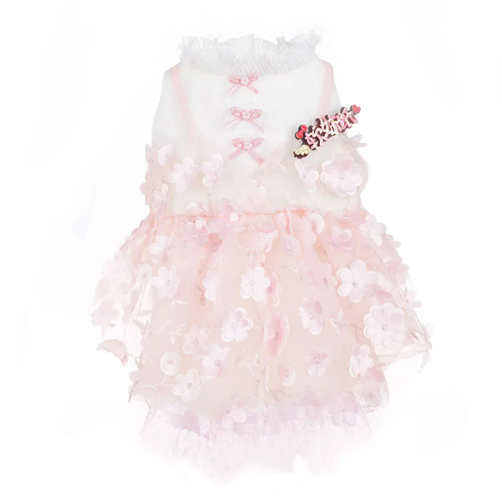 Dog clothes skirt for small dogs made from polyester fibre and lace in size L or XL with three-dimensional lace skirt
