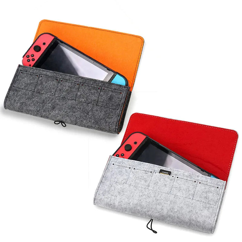 Black soft felt carrying pouch case for Nintendo Switch with game card slots