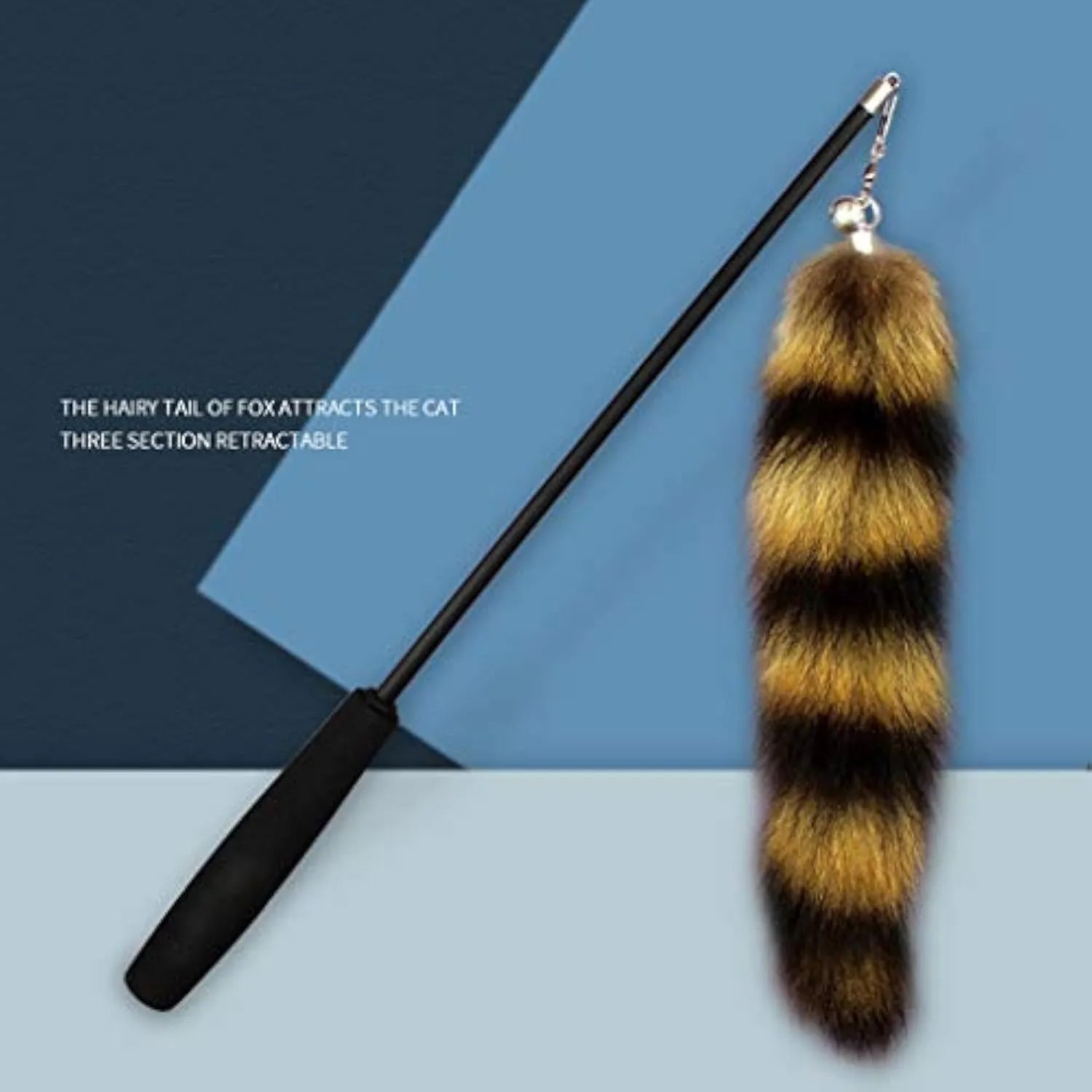 Black cat toy wand with feather attachment and elastic string for interactive play